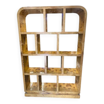 Bibliothèque Art déco en loupe d’orme & bois de hêtre fabrication artisanal