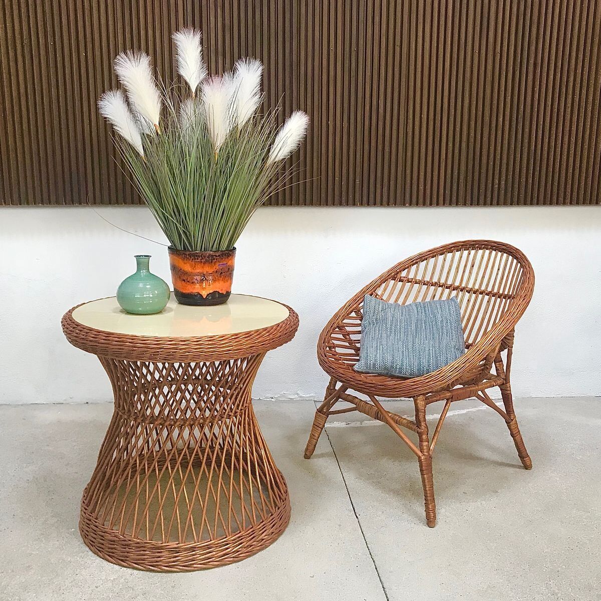 Easy Chair Hand-Woven in Wicker Rattan, Italy 1950s