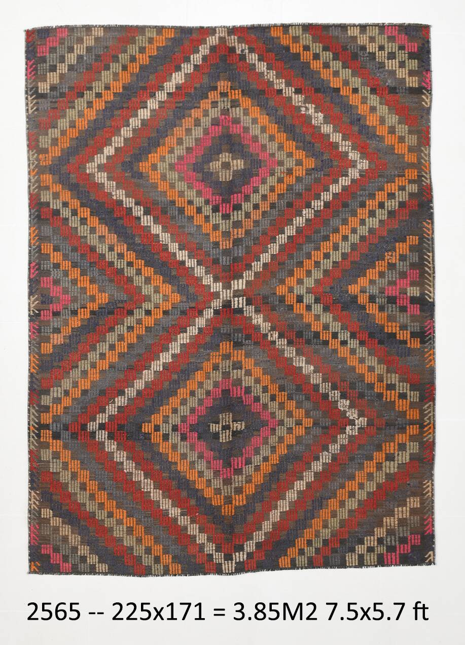 5x7 Red & Orange Vintage Kilim Rug, 171x225Cm