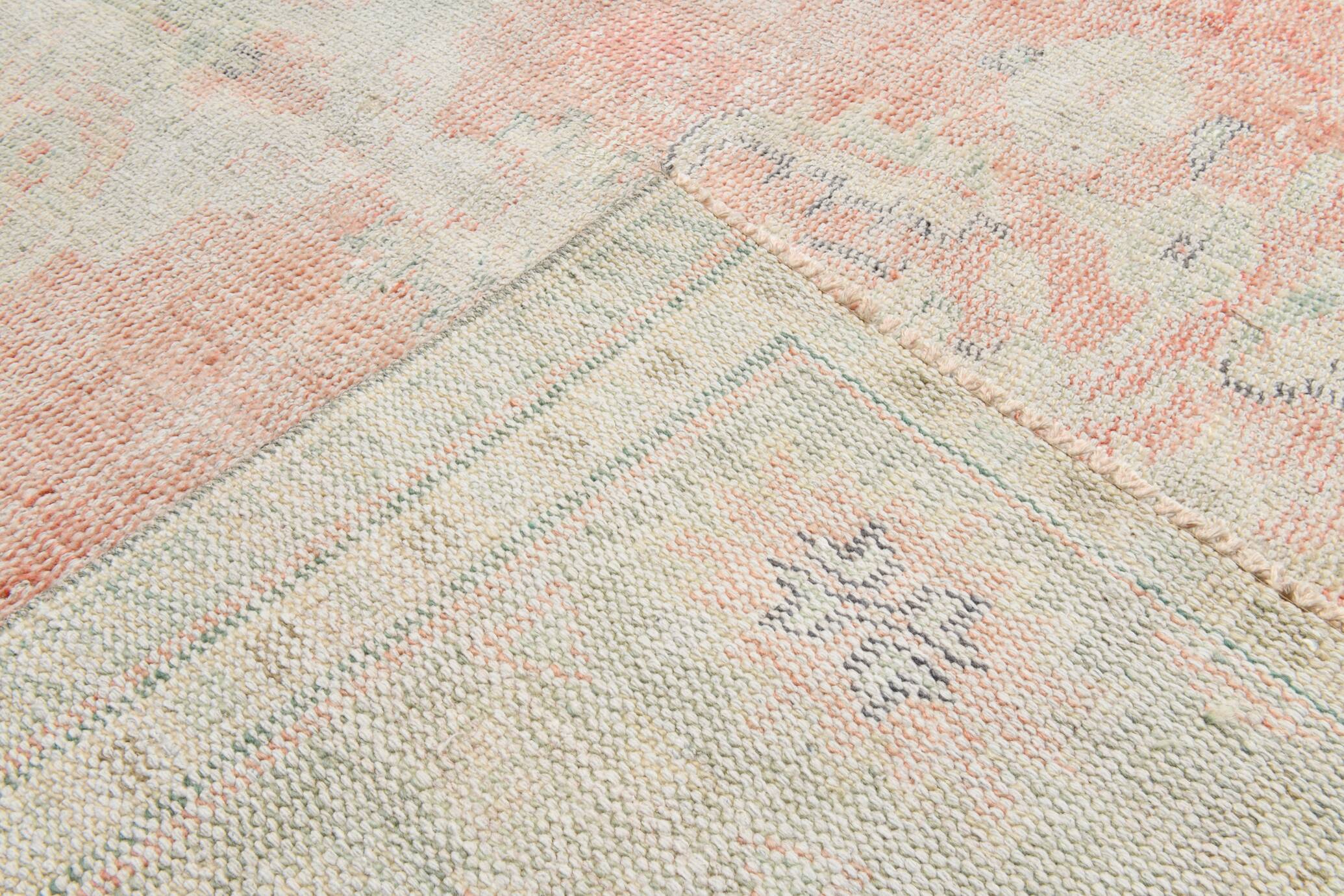 Tapis Oushak Vintage Corail Beige Pastel, 215x319 Cm