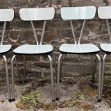 JPP pale green formica table, 4 chairs, 1 stool, 1950s