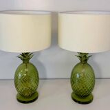 Paire de lampes en verre de Murano en forme d'ananas Art Déco italien avec abat-jours.