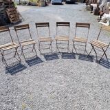 6 folding iron chairs and wooden seat