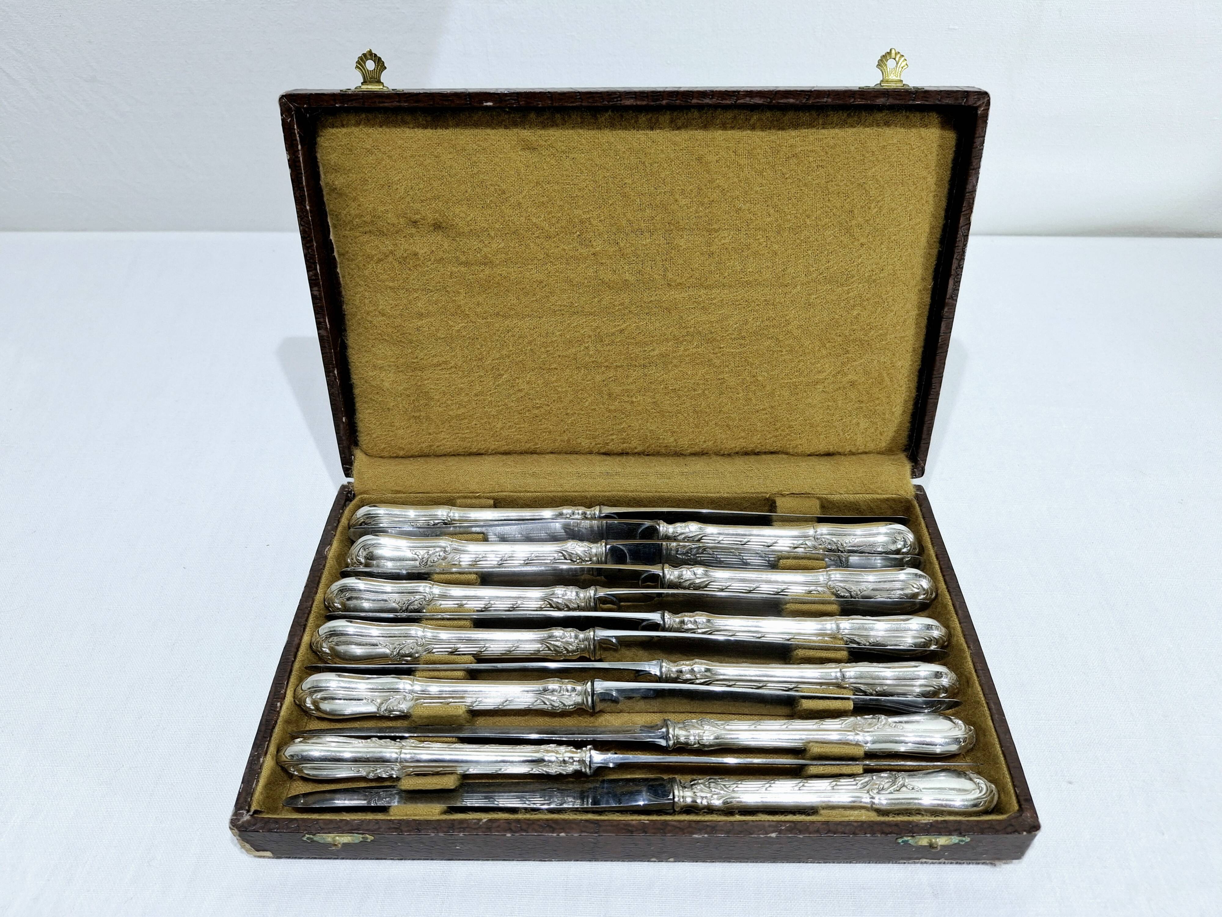 MARTIAL GAUTHIER / GEORGES FLAKENBERG - 12 KNIVES WITH SILVER HANDLES