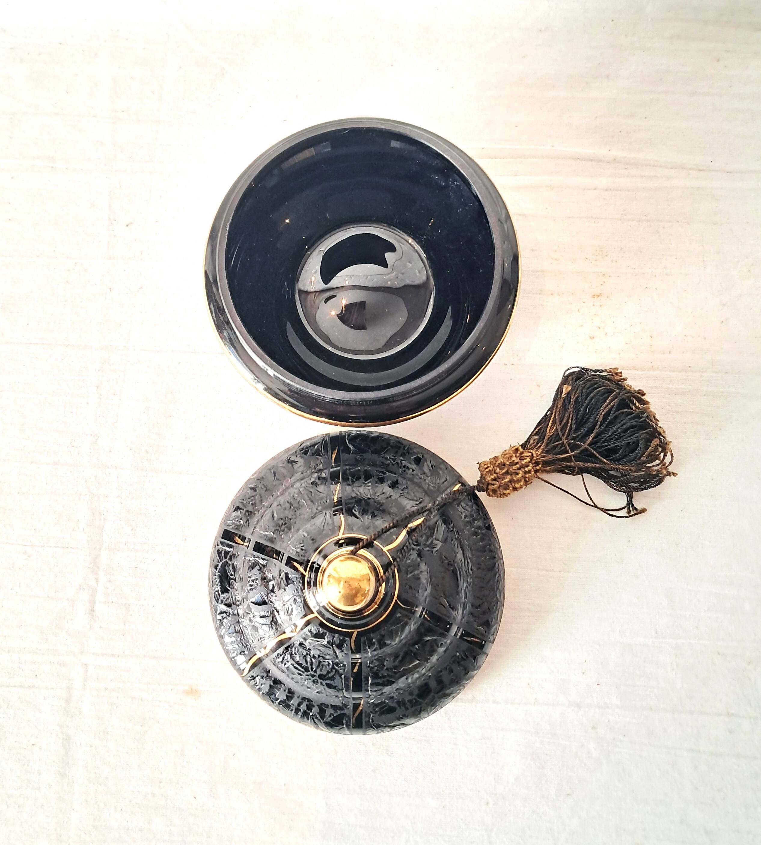 Art Deco Bonbonnière in Black Boom Hyalite Glass from the De Rupel Glassworks