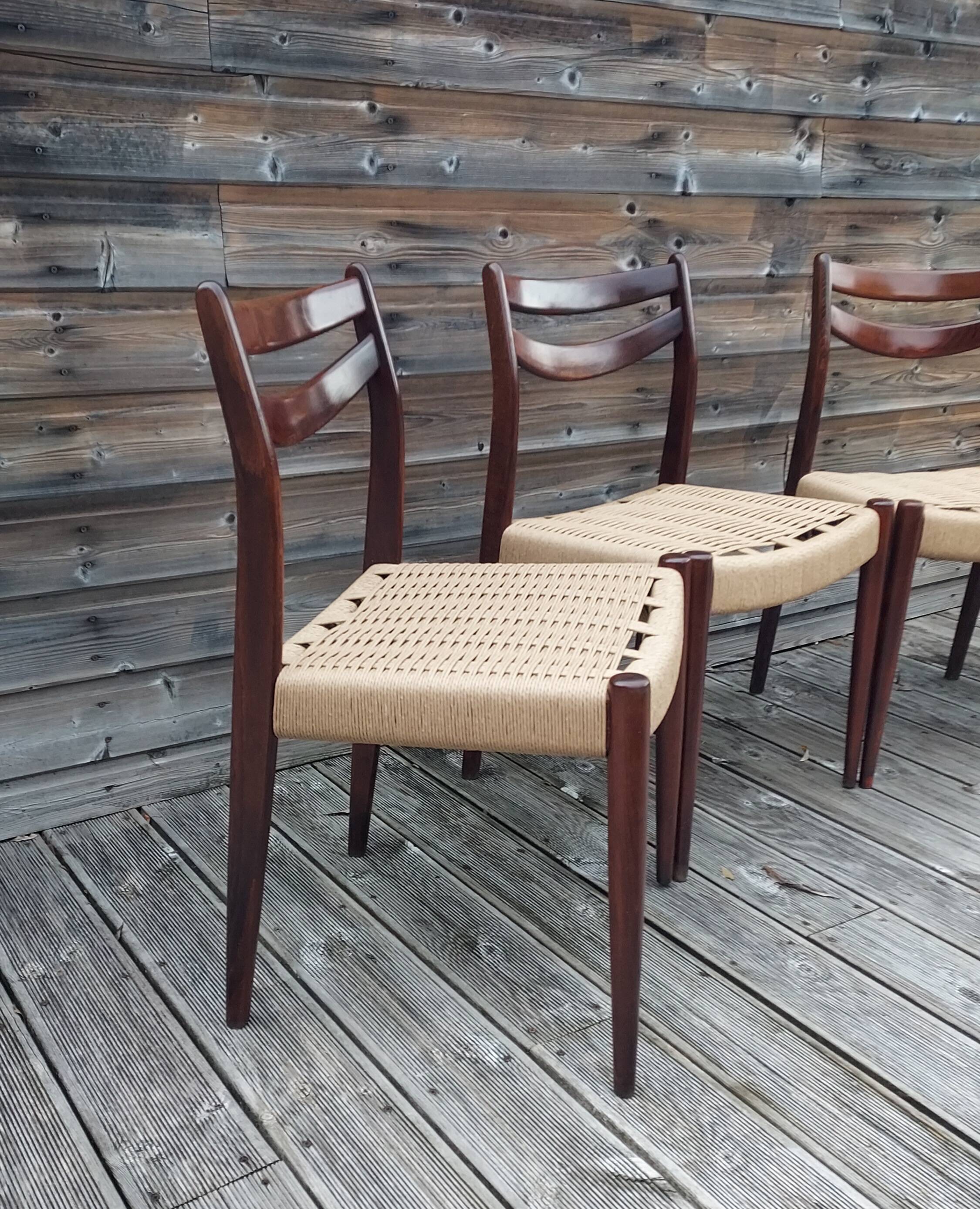 4 Scandinavian chairs 1960s vintage Danish rope