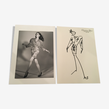 Christian Dior: fashion illustration "autumn collection - winter 1987 -88" and original vintage press photography