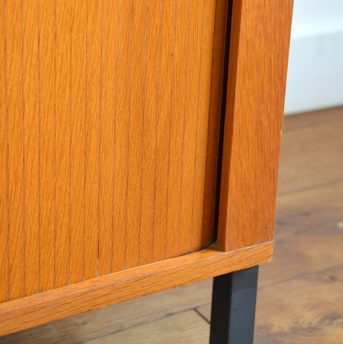 Storage cabinet with sliding curtain shutter 1950s