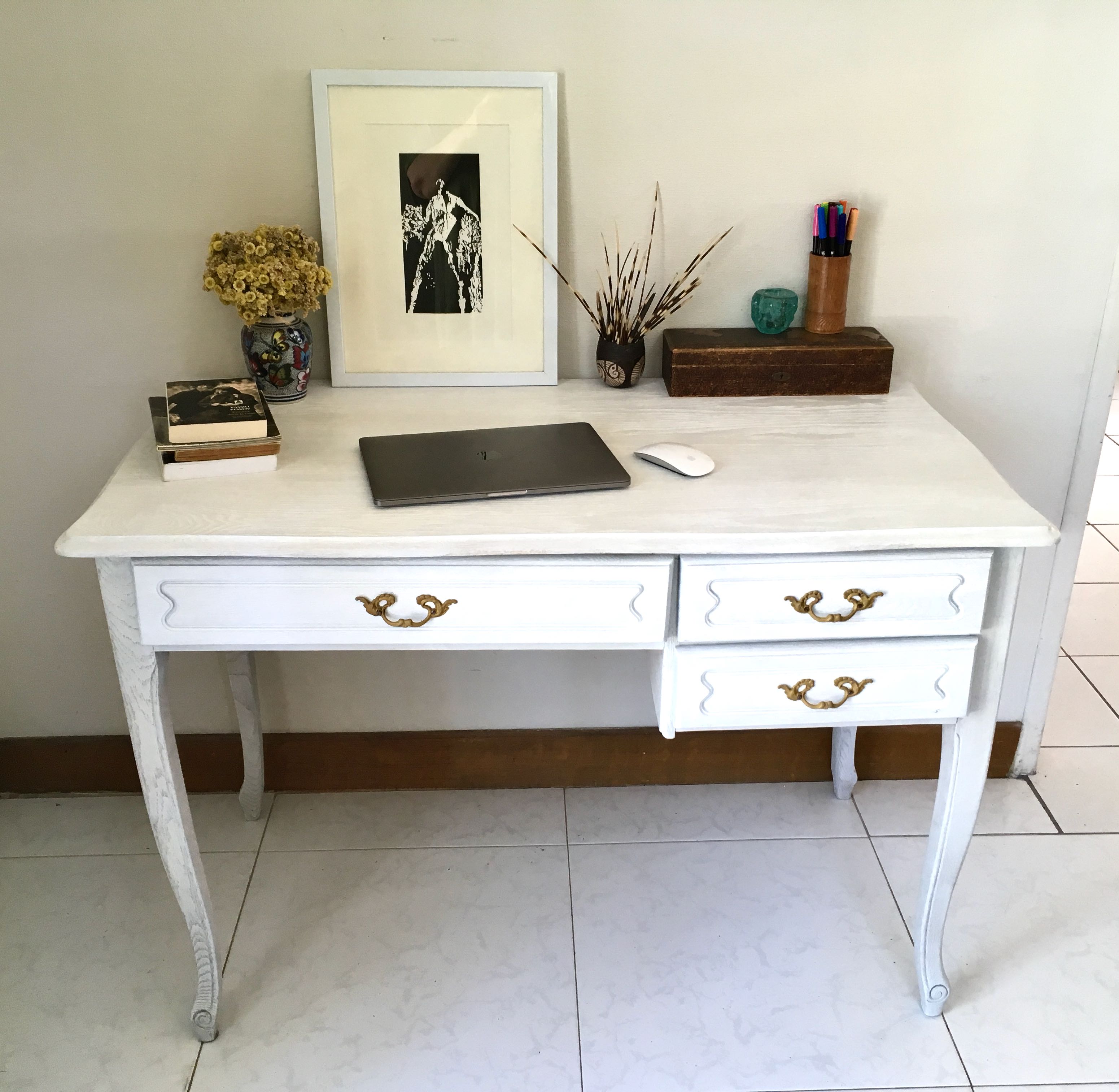 Vintage wood and brass desk