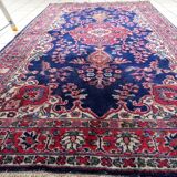 Tapis Kerman Antique – Laine Bleue Vive & Rouge – 117 x 218 cm