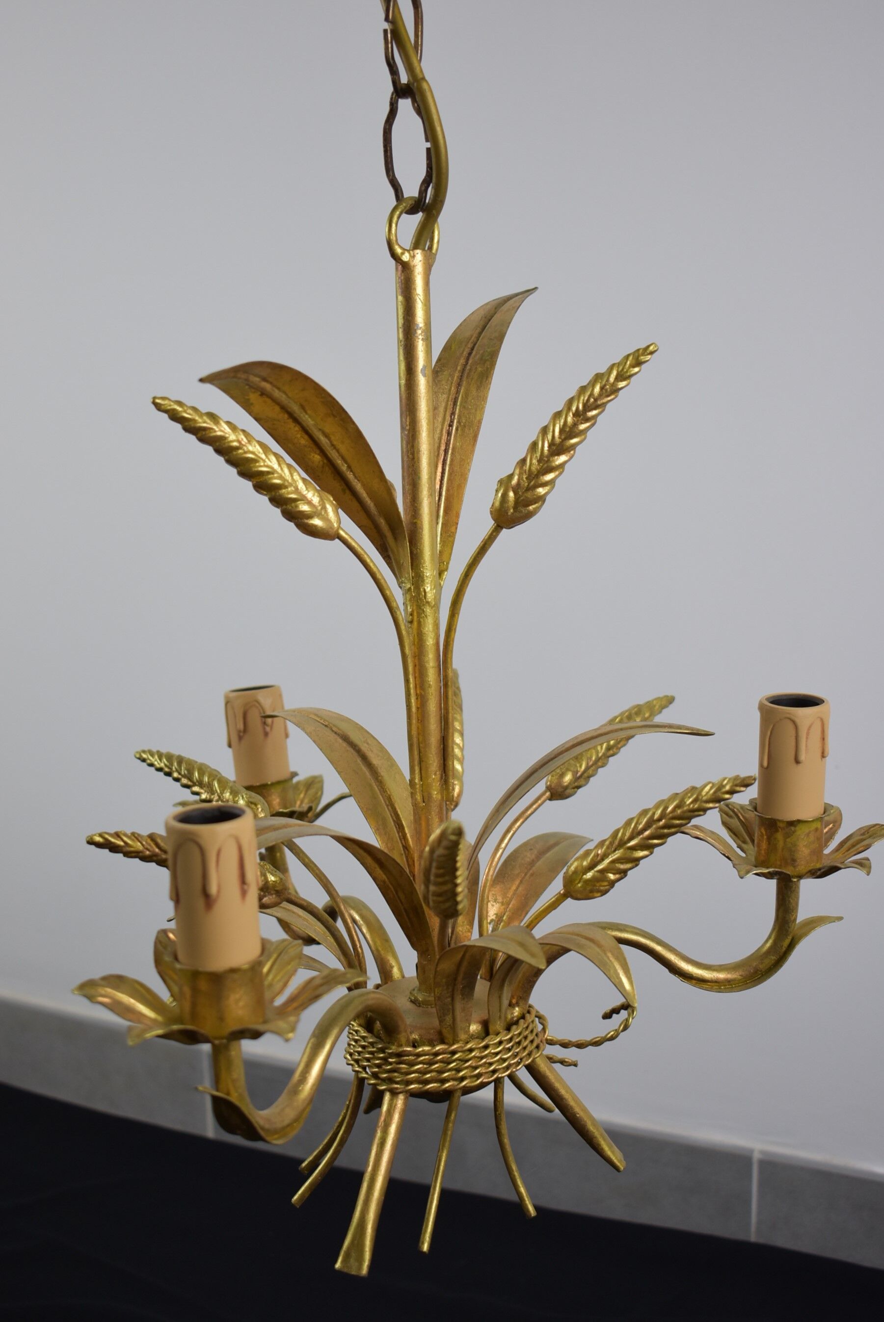3-branched vintage golden wheat chandelier