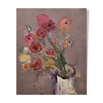 Painting by Nagao Usui: "Bouquet of flowers in white vase"