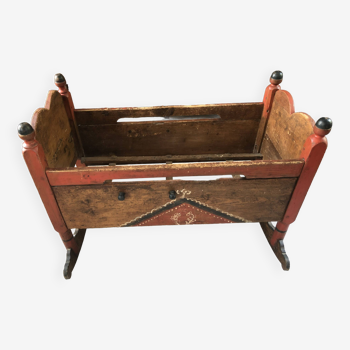 Berceau meuble polychrome alsacien de Brumath 19eme siècle 1837
