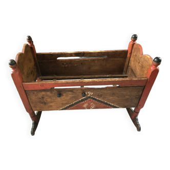 Alsatian polychrome furniture cradle by Brumath 19th century 1837