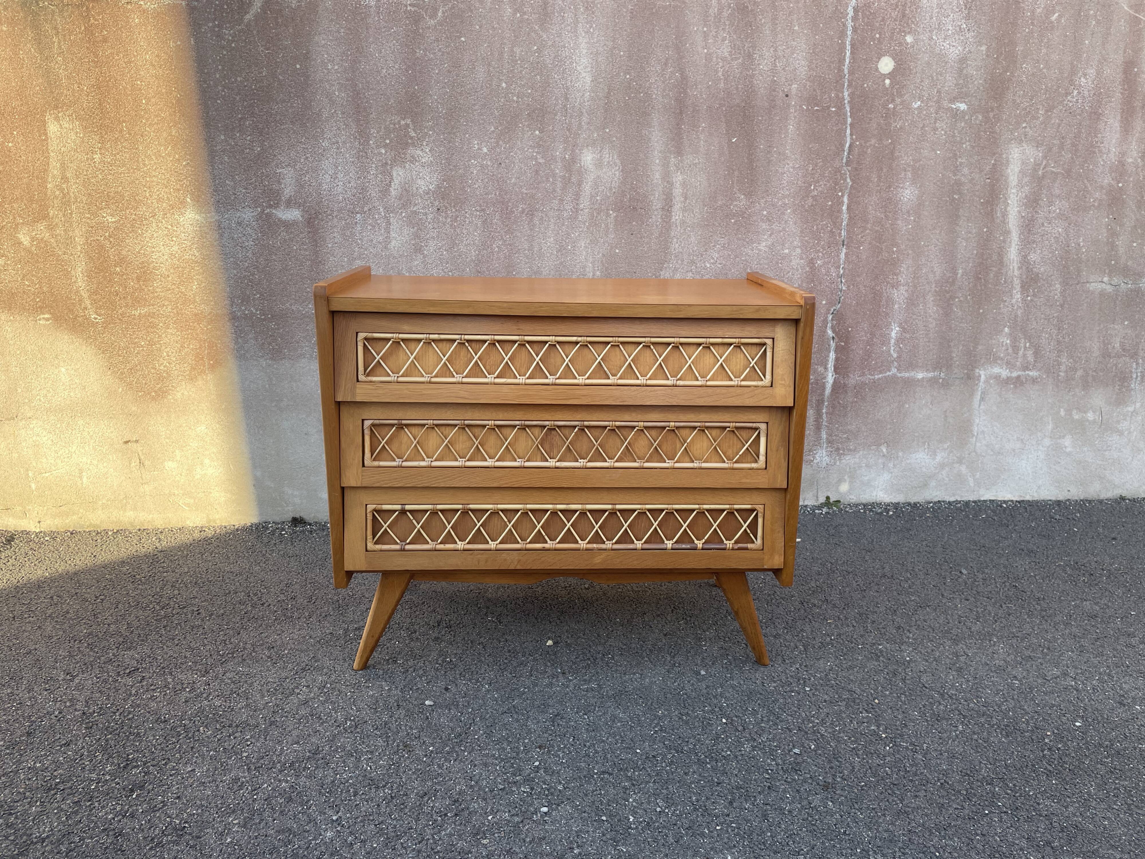 Commode bois et rotin