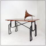 Industrial Bistro Table in Wood and Wrought Iron -
