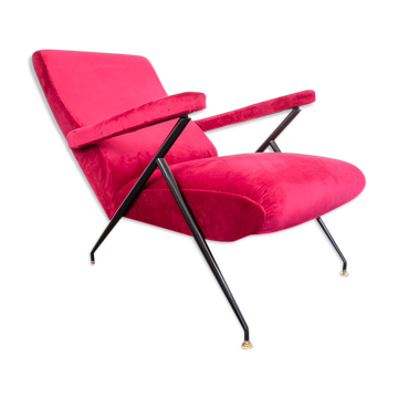 Velvet reclining armchair 1950