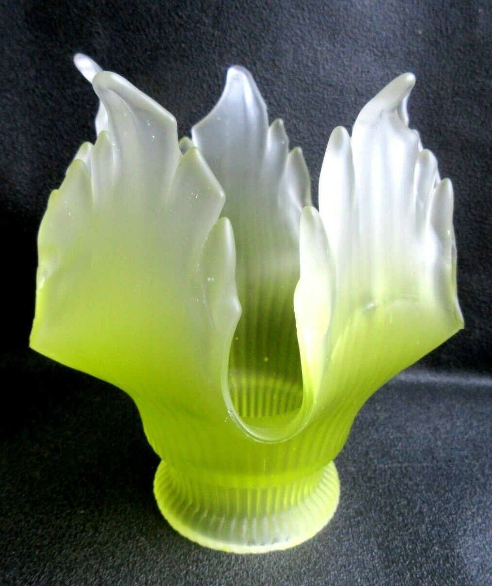 Tulipe à griffe en verre vert anis dégradé, fleur à 5 pétales découpés
