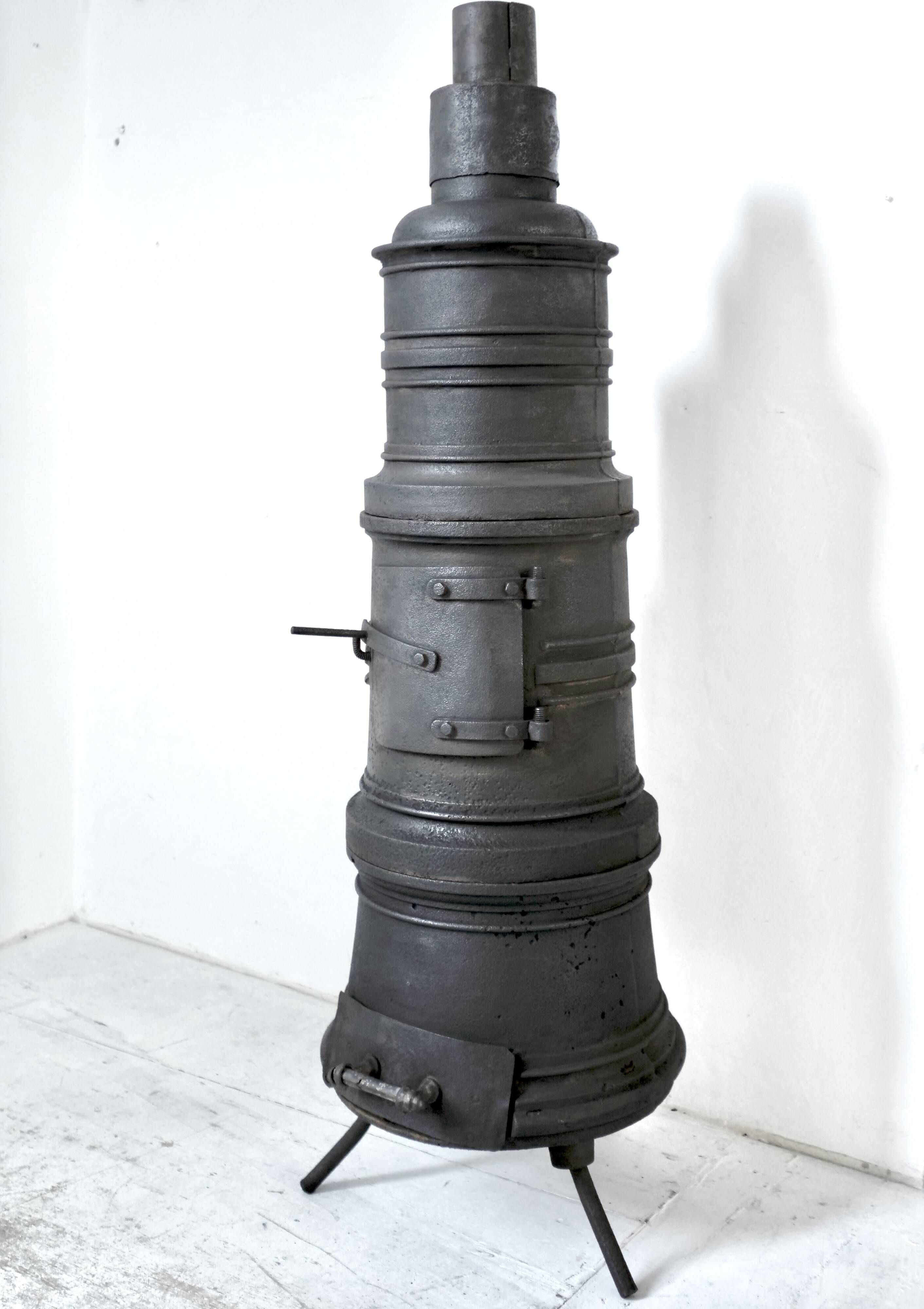 Workshop cast iron stove, late 19th century, raw wabi-sabi design.