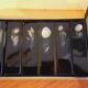 6 vintage resin knife holder with shell inclusion 1960