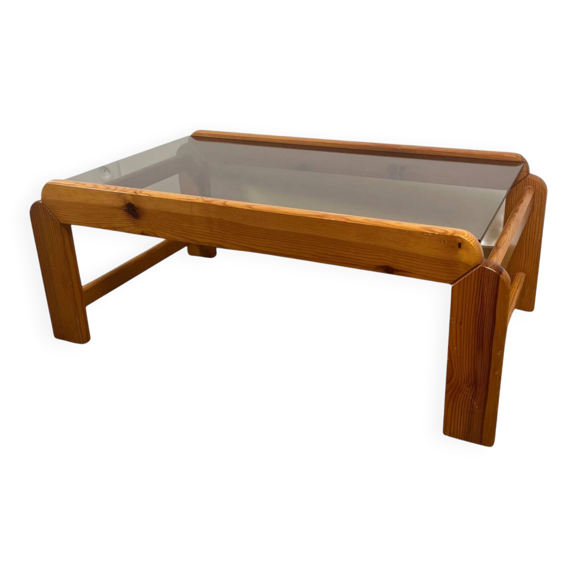 Pine coffee table with smoked glass top, 1970s/80s.