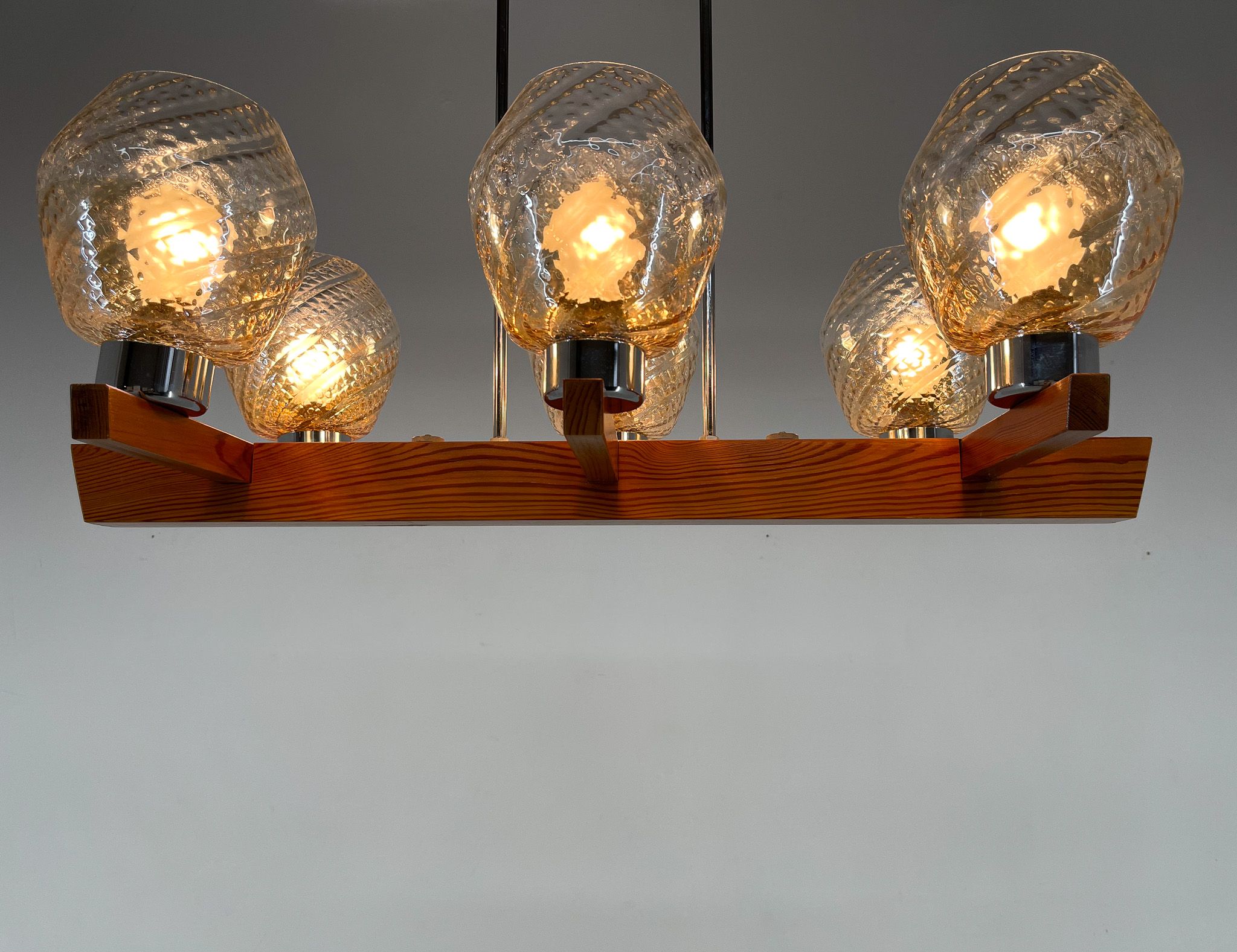 1970's Wood, Chrome & Glass Chandelier by Elektroinstala Decin, Labeled