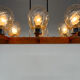 Lustre en bois, chrome et verre des années 1970 par Elektroinstala Decin, étiqueté
