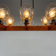 1970's Wood, Chrome & Glass Chandelier by Elektroinstala Decin, Labeled