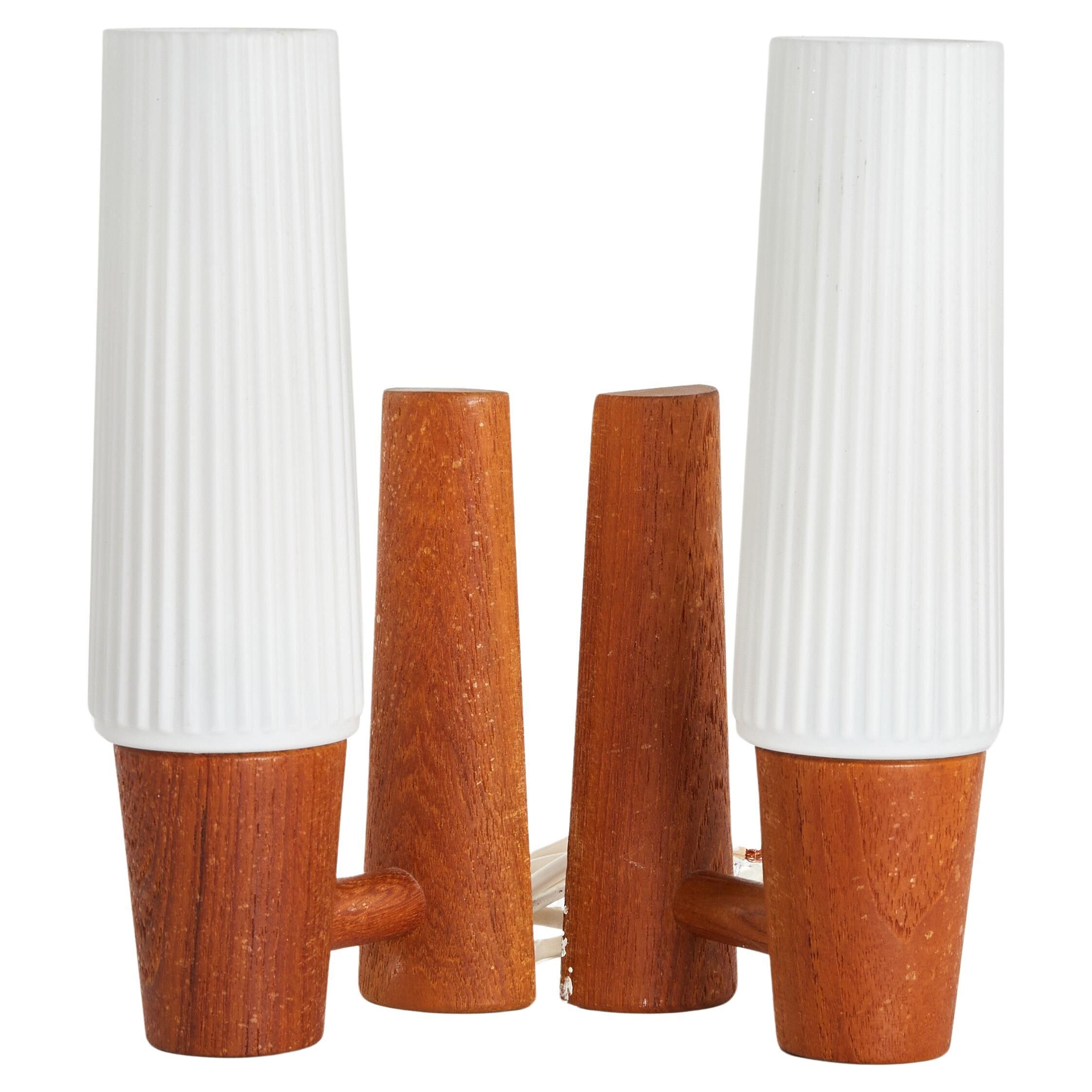 Anonymous Teak and Glass Wall Lights Pair from Sweden 1960