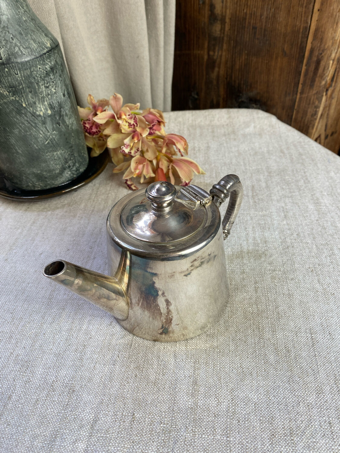 Silver-plated metal teapot, France, Art Deco
