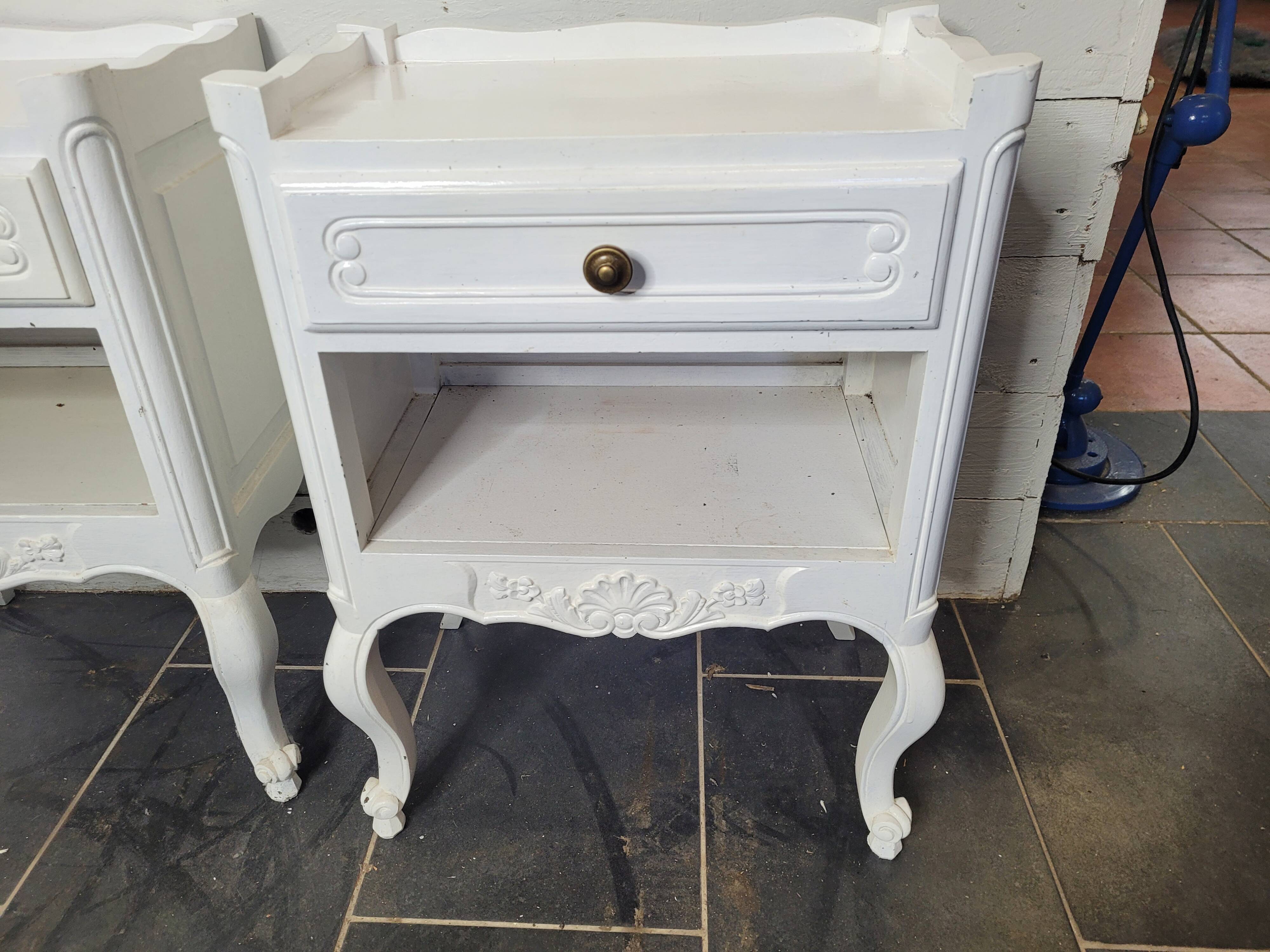Pair of white patinated Louis XV style bedside tables
