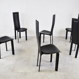 Vintage black leather dining chairs,  1980