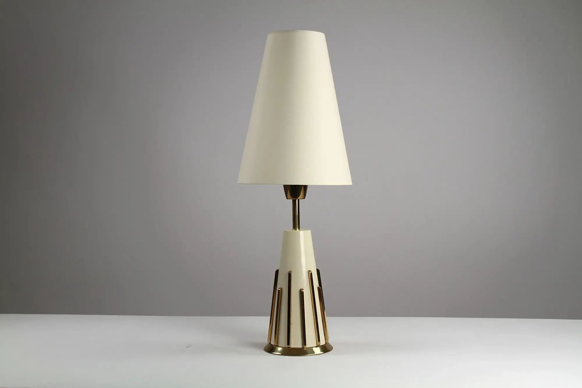 Cream & brass table lamp, Italian modernist, 1950s