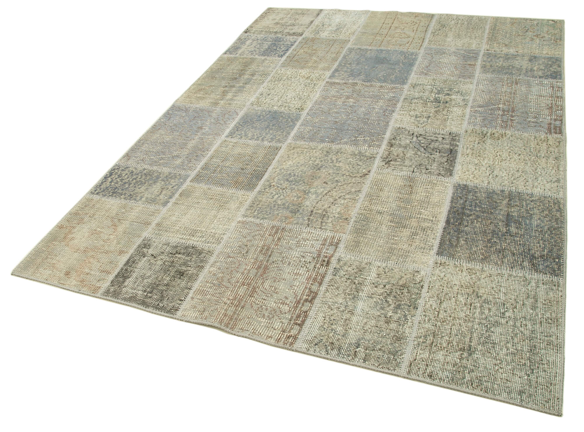 Handmade anatolian vintage 173 cm x 244 cm grey patchwork carpet