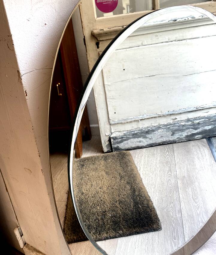 Beveled mirror, smoked glass frame, 1970