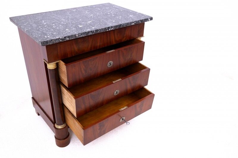 Antique chest of drawers with stone top, France, circa 1880. After restoration.