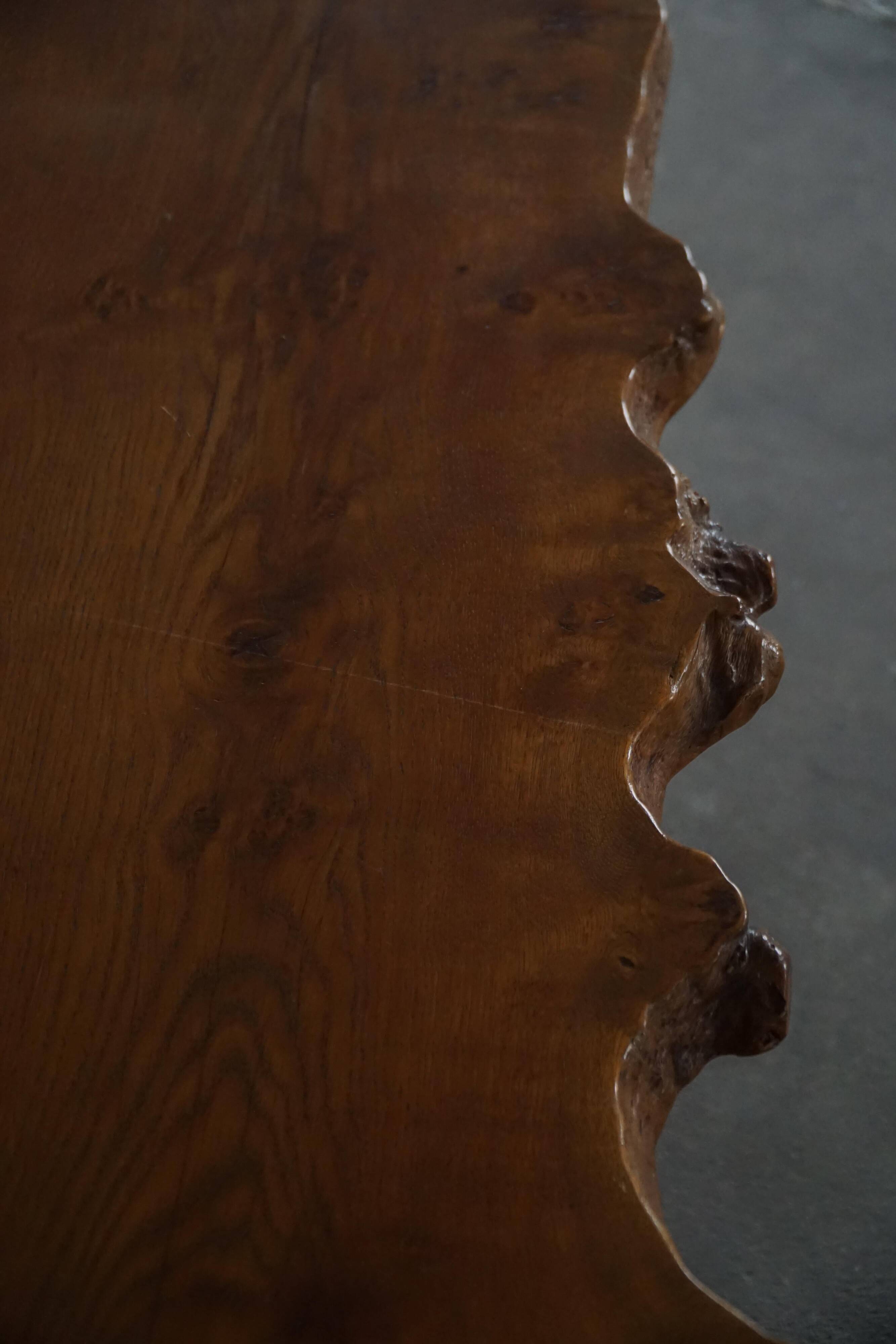 Mid-century Scandinavian coffee table made of solid elm wood, wabi-sabi style, 1960s.