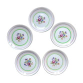 Lot de 5 assiettes à dessert faïence de Gien vintage, années 40/50, avec motif floral en leur centre
