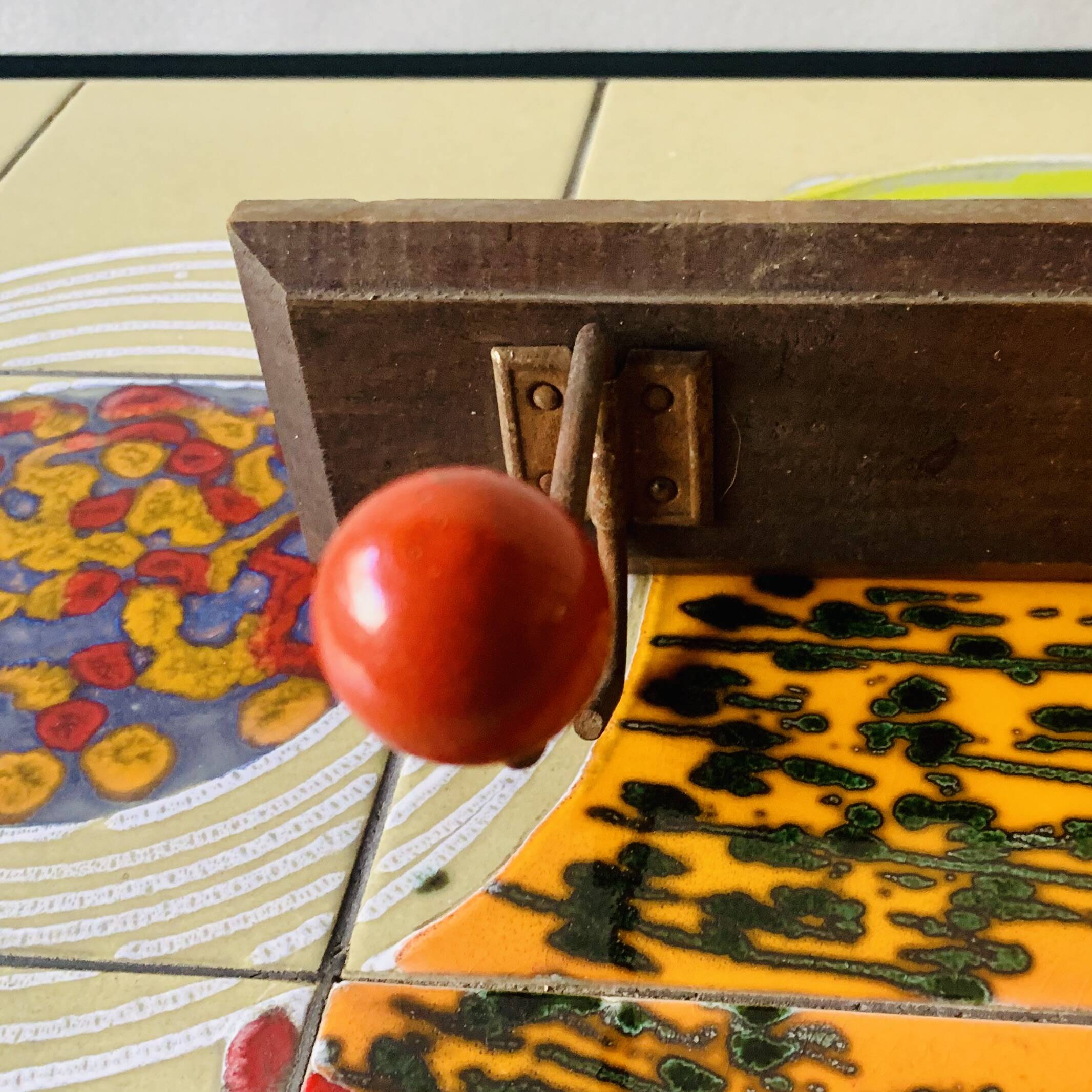Vintage wooden wall coat rack - triple coat hook with red balls