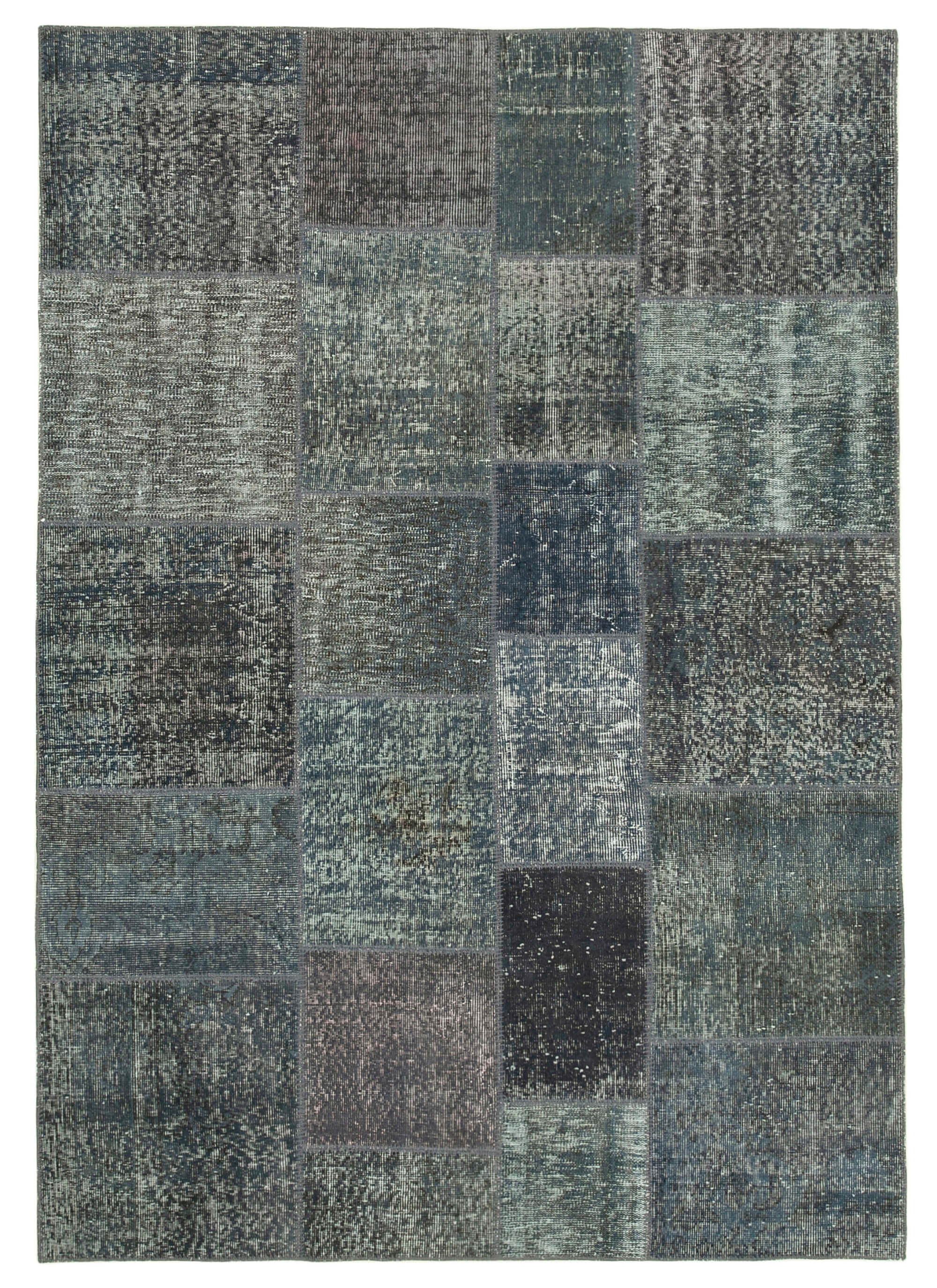 Hand-knotted oriental overdyed 170 cm x 242 cm grey patchwork carpet