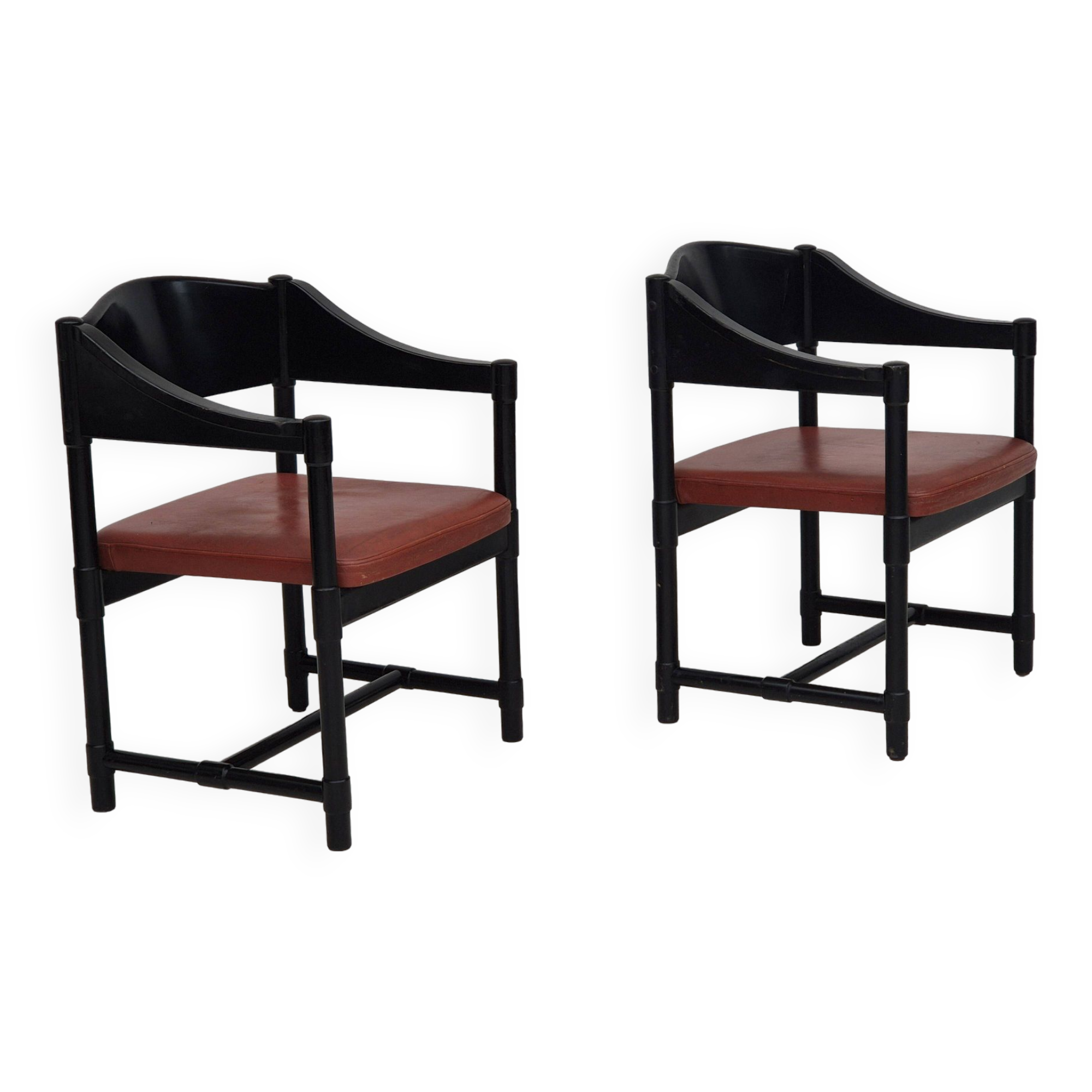 1970s, set of 2 Finnish armchairs by Lepokalusto, original condition, birch wood, leather.