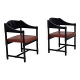 1970s, set of 2 Finnish armchairs by Lepokalusto, original condition, birch wood, leather.