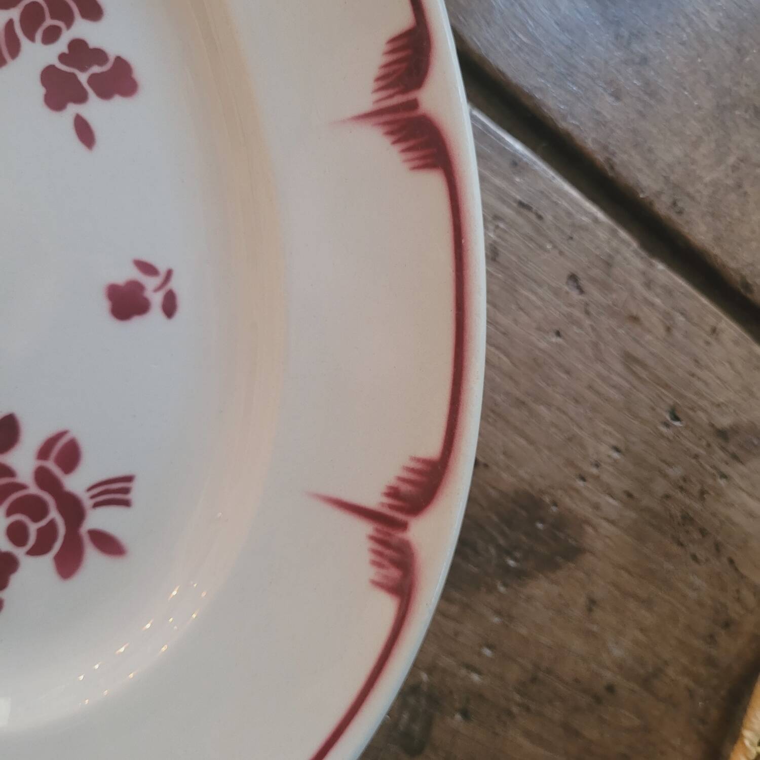 Oval dish with red floral decoration from the 40s