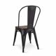 Industrial chair in matte black metal with dark natural wood seating