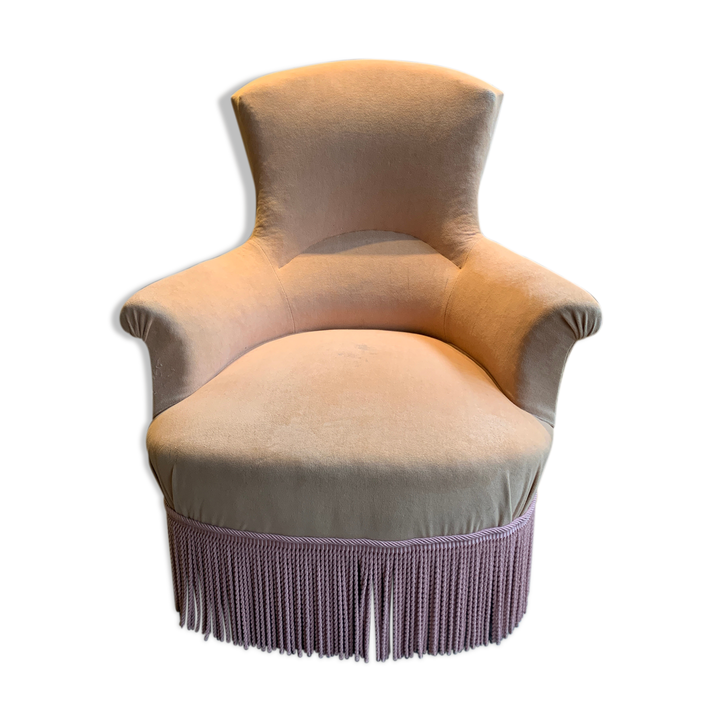 Yellow velvet toad armchair and pink trim