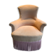 Yellow velvet toad armchair and pink trim