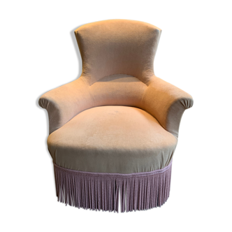 Yellow velvet toad armchair and pink trim