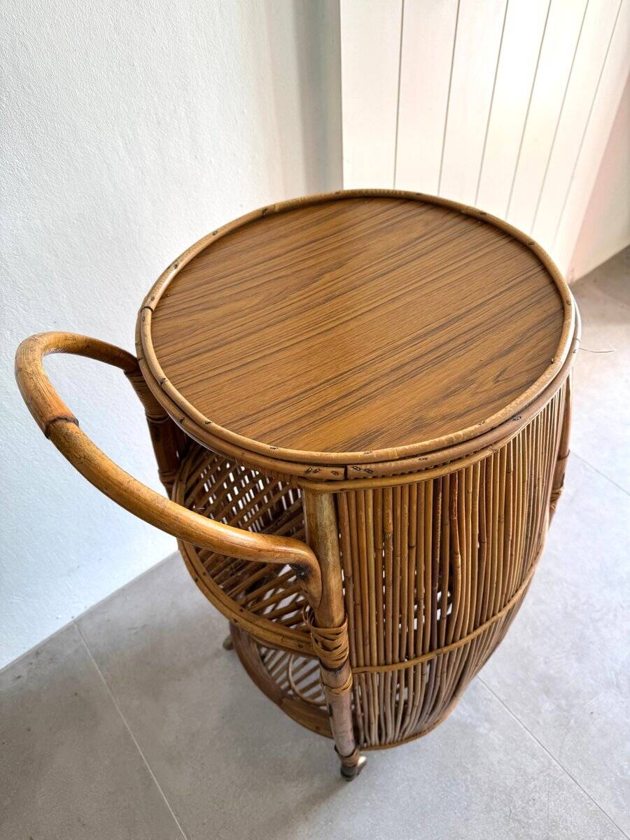Vintage Bar Sports in bamboo and wicker bar cart, 1970s