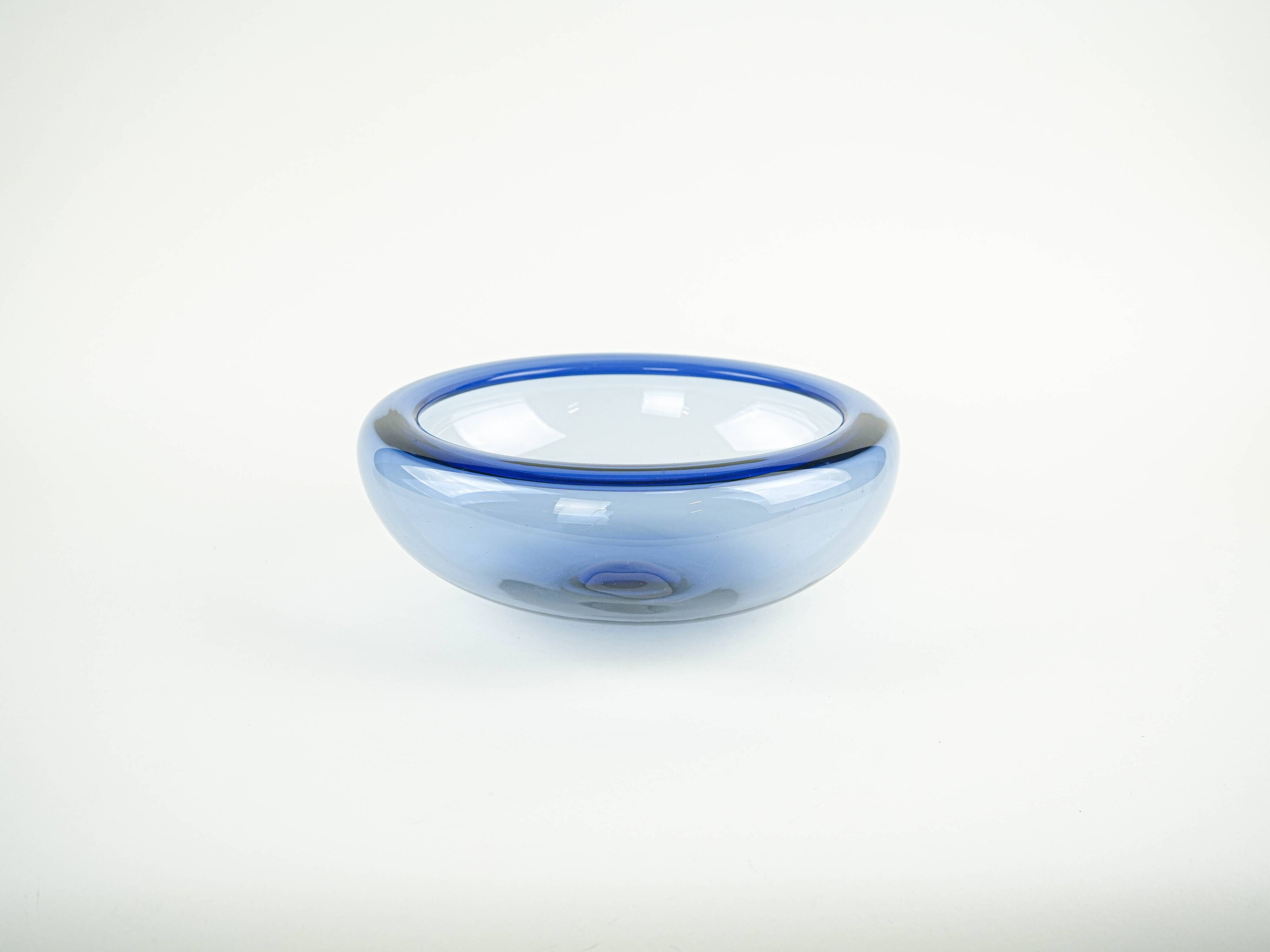 Blue glass bowl, Danish design, 1970s, manufactured by Holmegaard