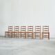 6 solid oak and woven bamboo chairs, mid-century, 1950s